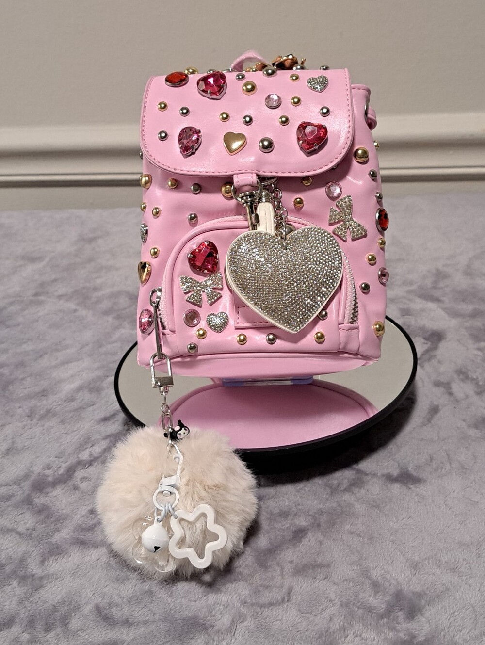 Dolls Kill Pink Jewel studded Mini Backpack With 2 Bag Charms NWOT